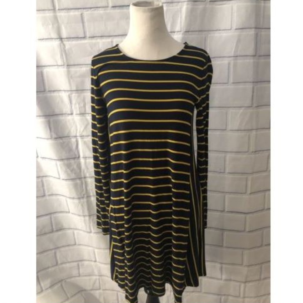 Old Navy Swing Dress Sz S Navy Blue Yellow Long Sl